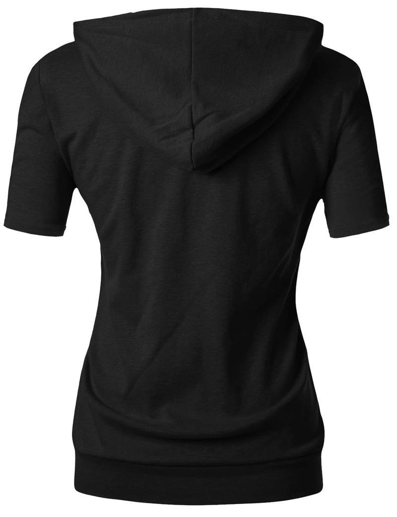 GIVON Womens Slim Fit Zip Up Hoodie Short Sleeve Thin Jacket Full Zip Sweatshirt with Plus Size / DCF207-BLACK-3XL - Image 3